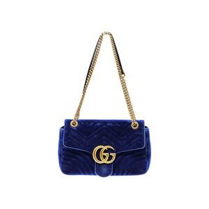 Gucci GG Marmont Velvet Shoulder Bag Blue with Gold Hardware 443496 - Preloved